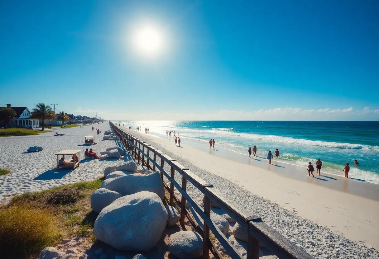 Sunny beach in Key West with clear skies and tourists