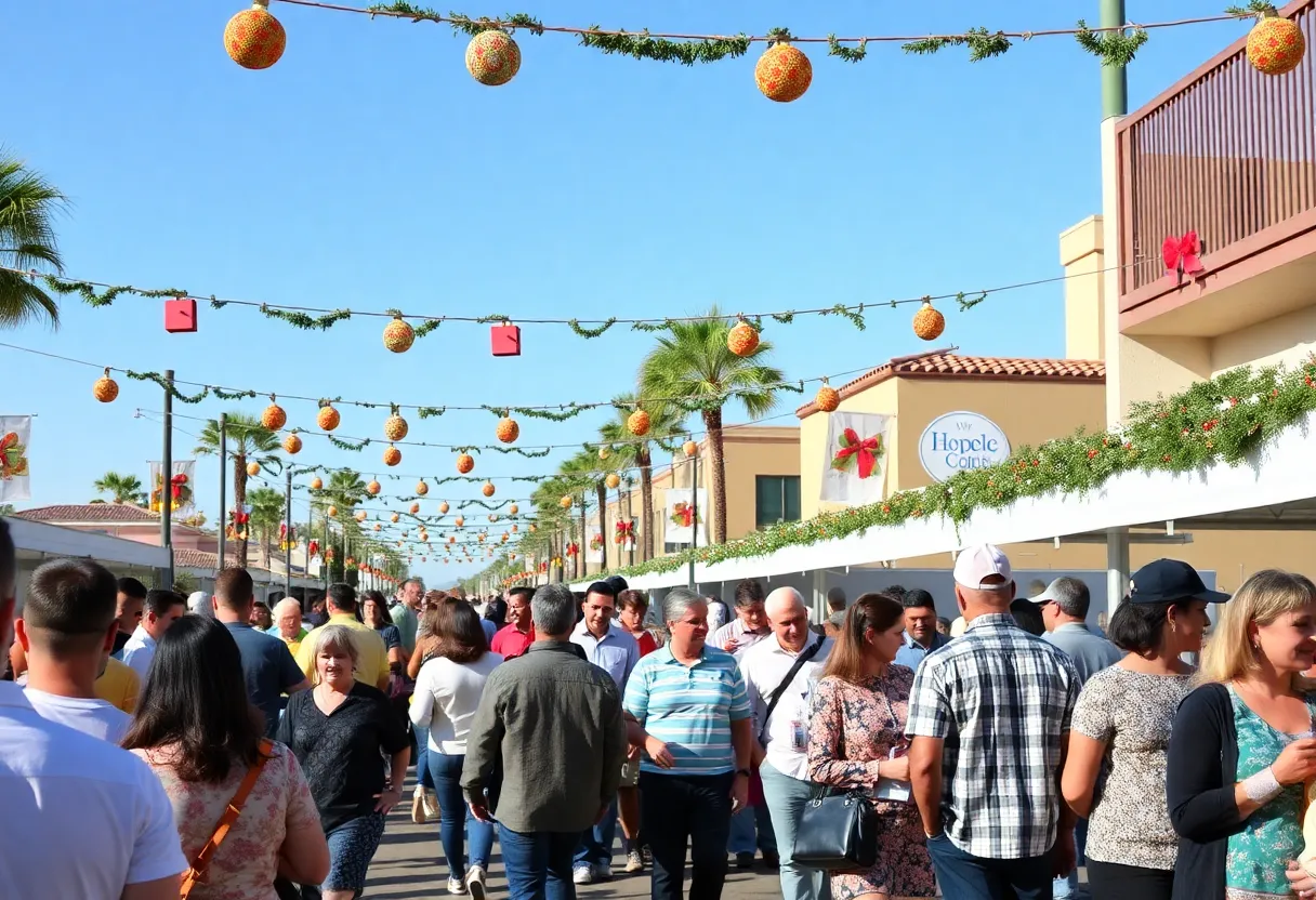 La Jolla community members gathering for holiday events with festive decorations.