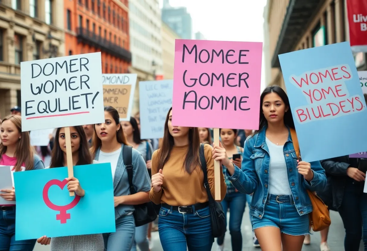 Students from Lincoln High School participating in the Women's March
