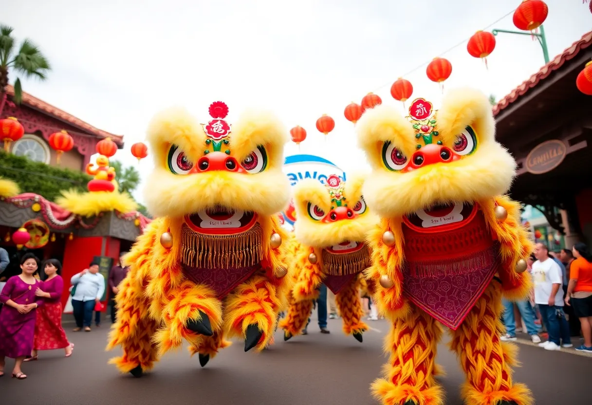 Lion dancers performing during the Lunar New Year festival at SeaWorld San Diego.