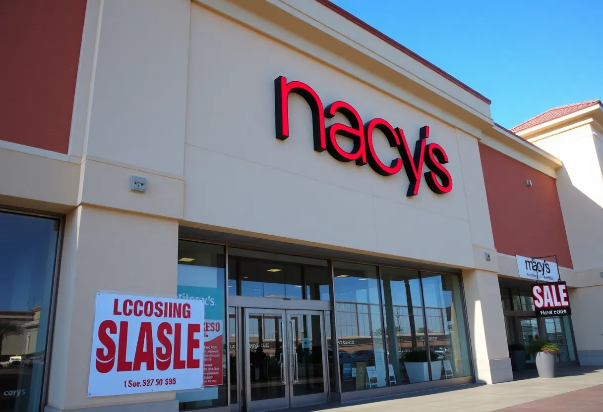 Exterior of Macy's at Grossmont Center, La Mesa, California with closure signage.