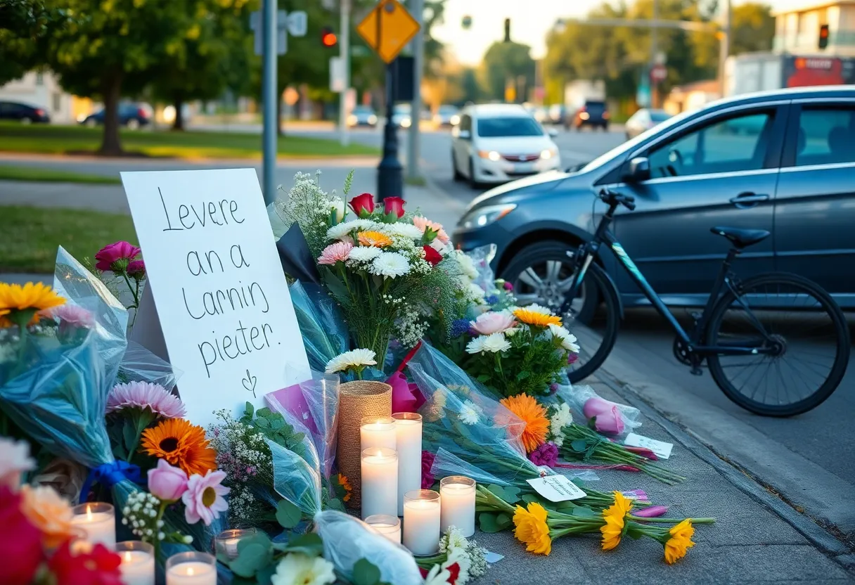 Memorial site with flowers and candles in Pacific Beach