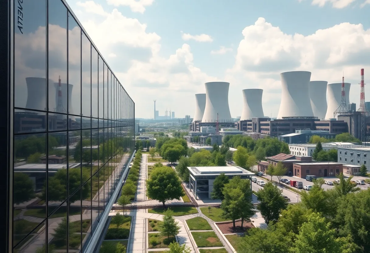 Futuristic AI data center supported by nuclear energy