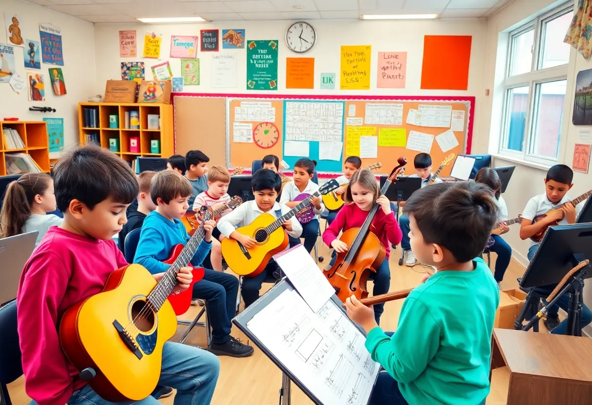Students participating in a music class at Mission Bay High School