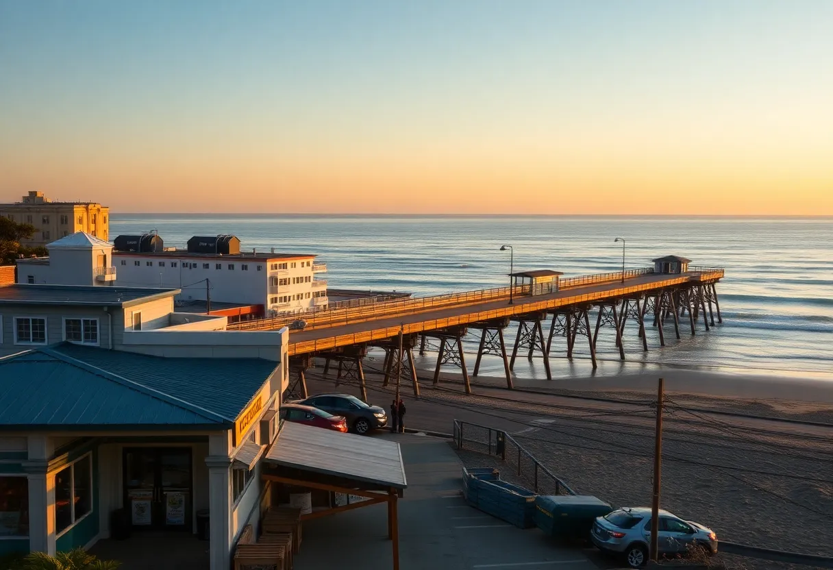 View of Ocean Beach Pier and surrounding businesses