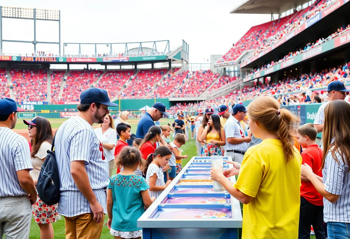 Families enjoying activities at Padres FanFest at Petco Park