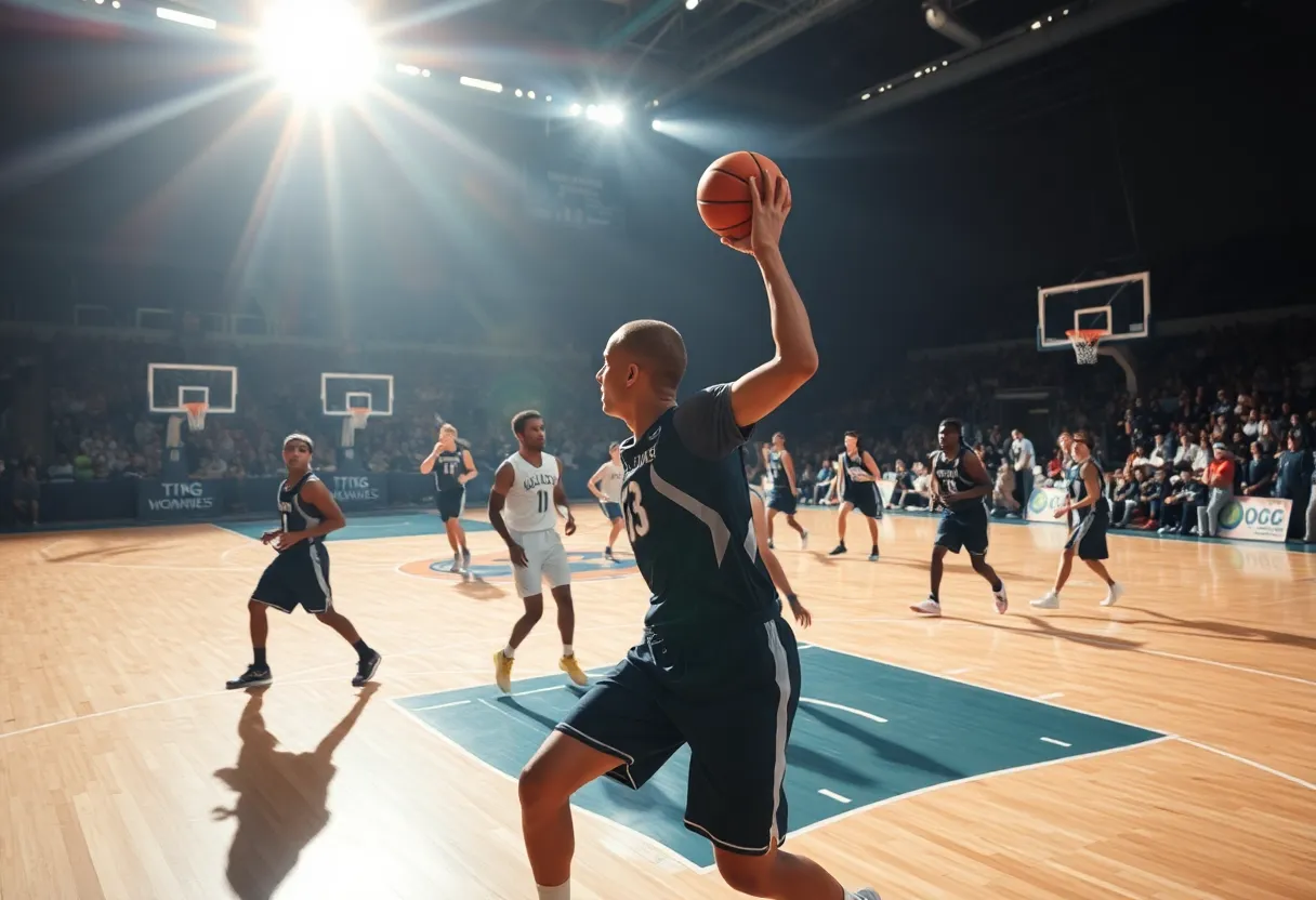 Palomar College basketball players competing during a game
