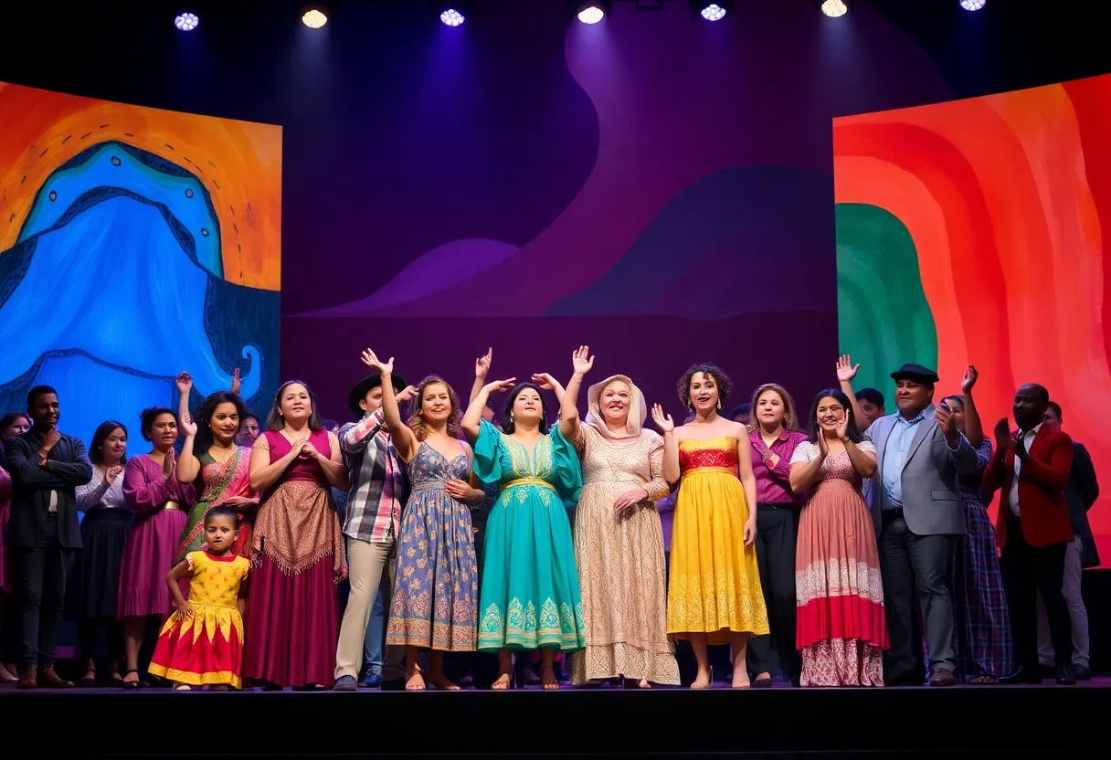 Cast performing in the Pancho Rabbit and the Coyote opera