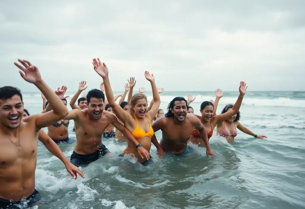 Participants enjoying the Polar Bear Plunge at La Jolla Shores