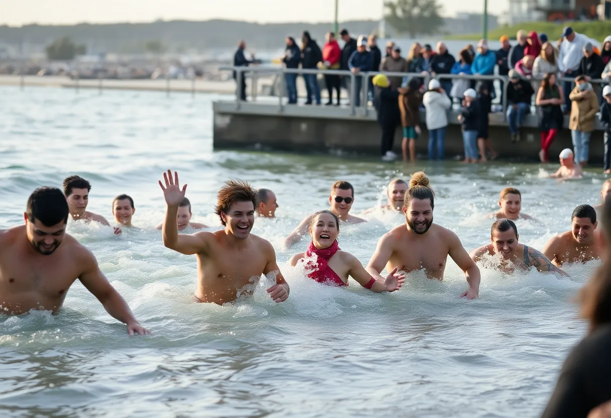 Participants enjoying the Polar Plunge event at Mission Bay.