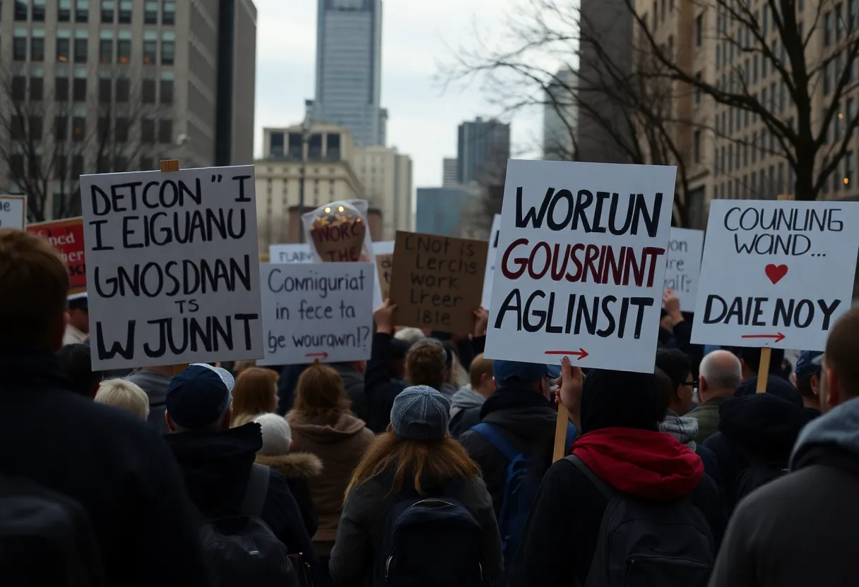Protestors holding signs calling for accountability in leadership