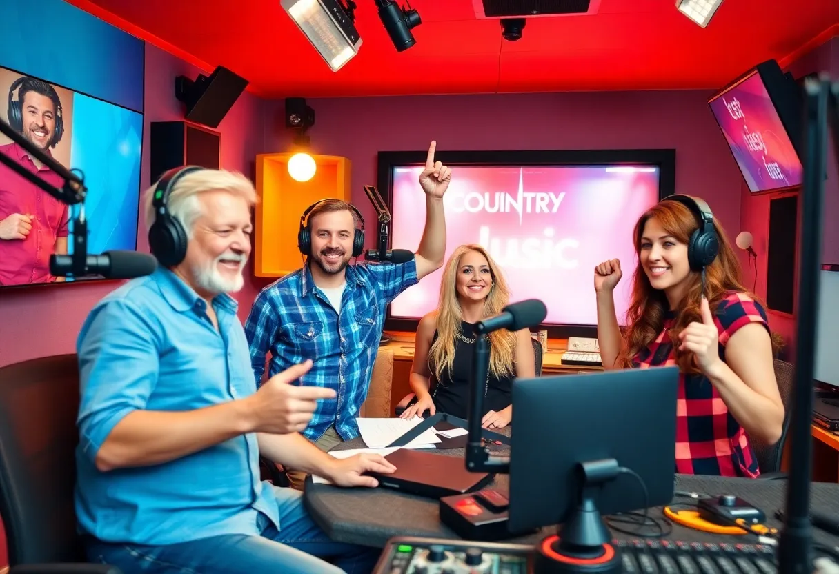 Radio station studio environment with broadcasting team members