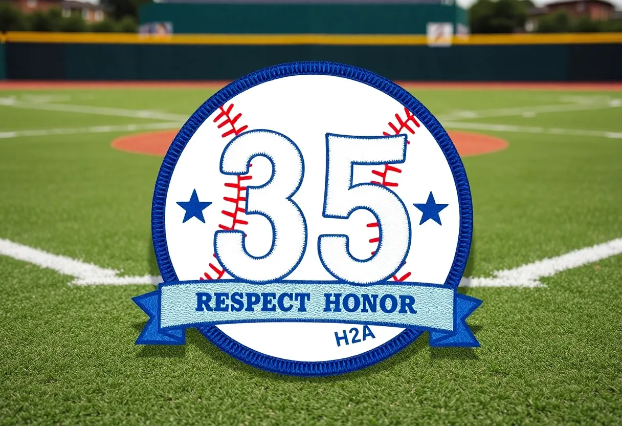 No. 35 memorial patch honoring Randy Jones