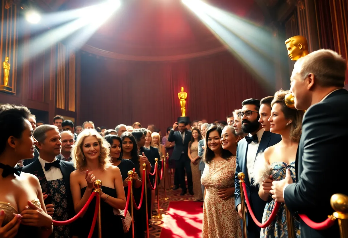 Oscar ceremonies with filmmakers celebrating diverse nominations.