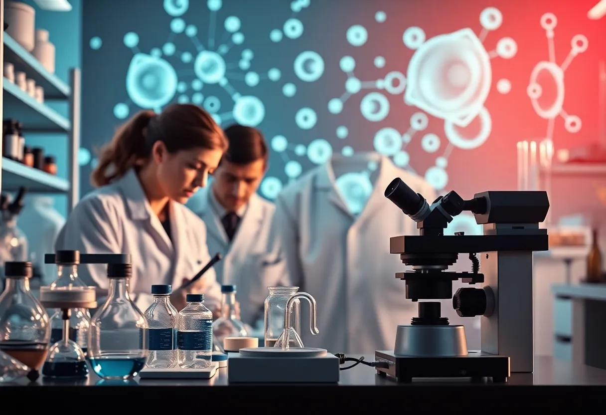 Laboratory scene at Revelation Biosciences with scientists conducting research.