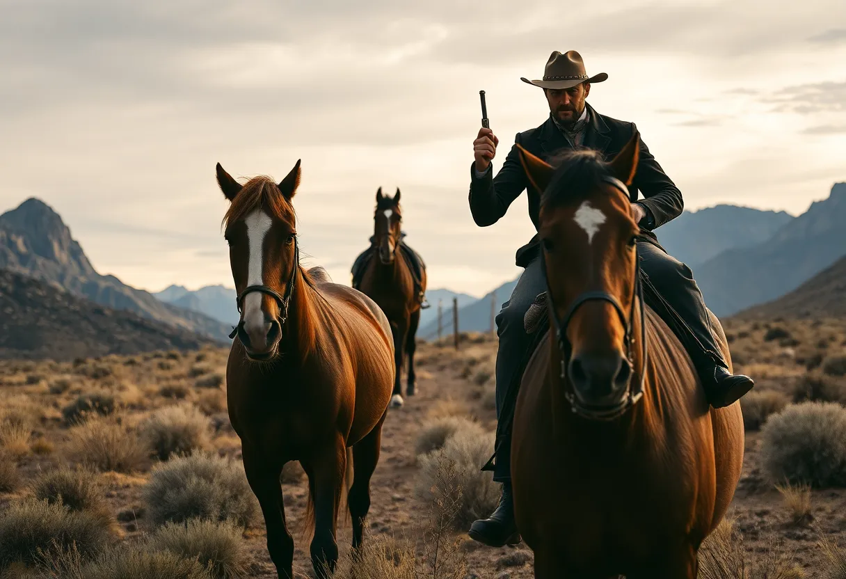 Artistic representation of a cowboy from the silent film era