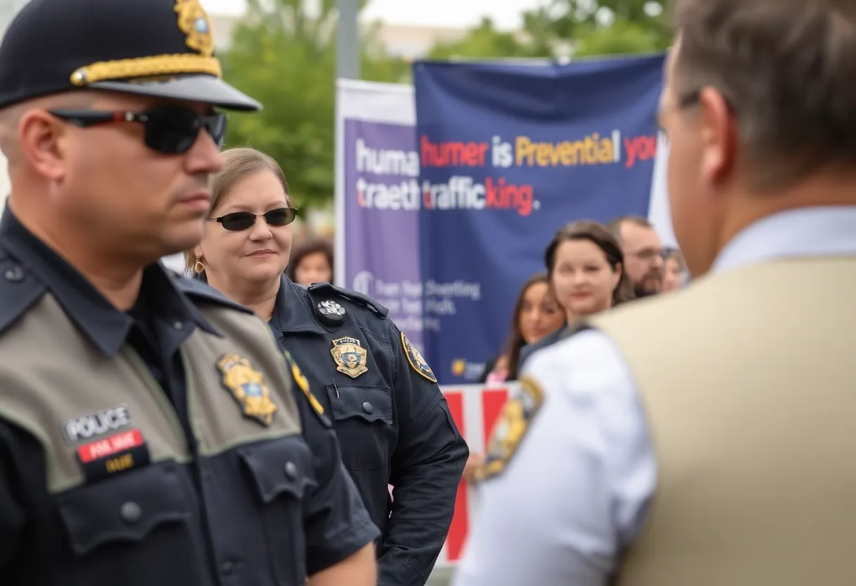 Law enforcement showcasing community efforts against human trafficking.