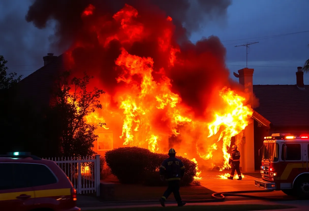 Firefighters battling a fire at a residential home in San Diego