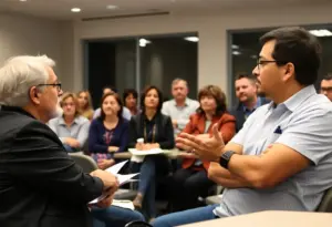 San Diego residents at a community meeting discussing trash and recycling assistance