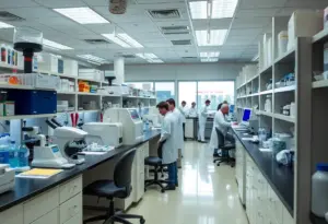 Scientists working in a San Diego biotechnology lab.