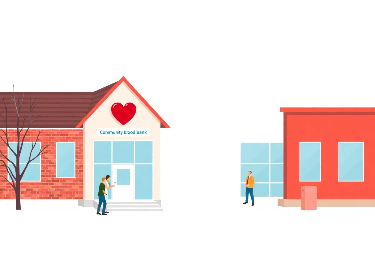 Logo of San Diego Blood Bank and Vitalant symbolizing their merger for better community blood services.