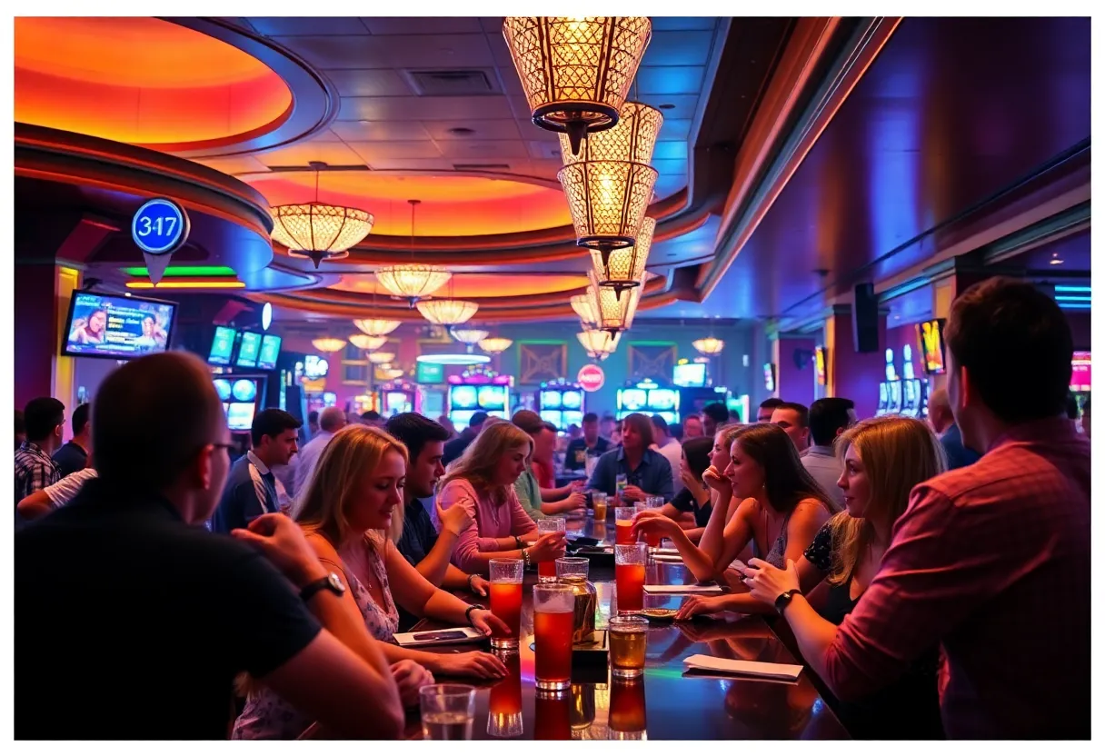 People enjoying drinks and entertainment at a casino bar in San Diego