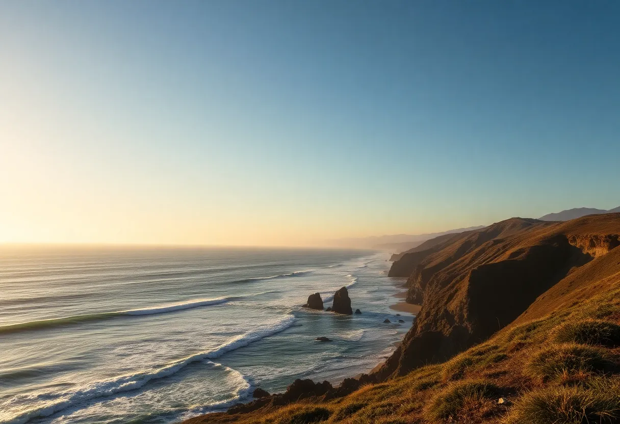 A picturesque California coastline showcasing marine wildlife and natural beauty.