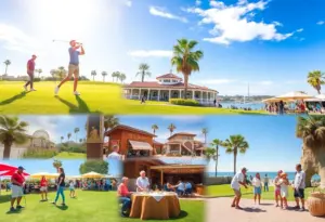 A vibrant scene showcasing various San Diego events including golfing and cultural activities.