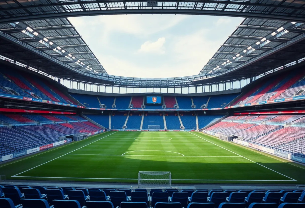 An empty soccer stadium representing change in team dynamics.