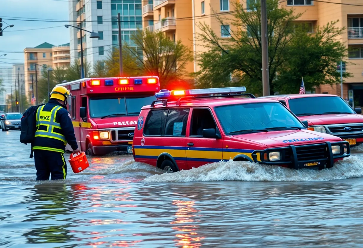 San Diego lifeguards rescuing individuals from a flooded vehicle