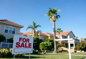 View of San Diego homes with 'For Sale' signs