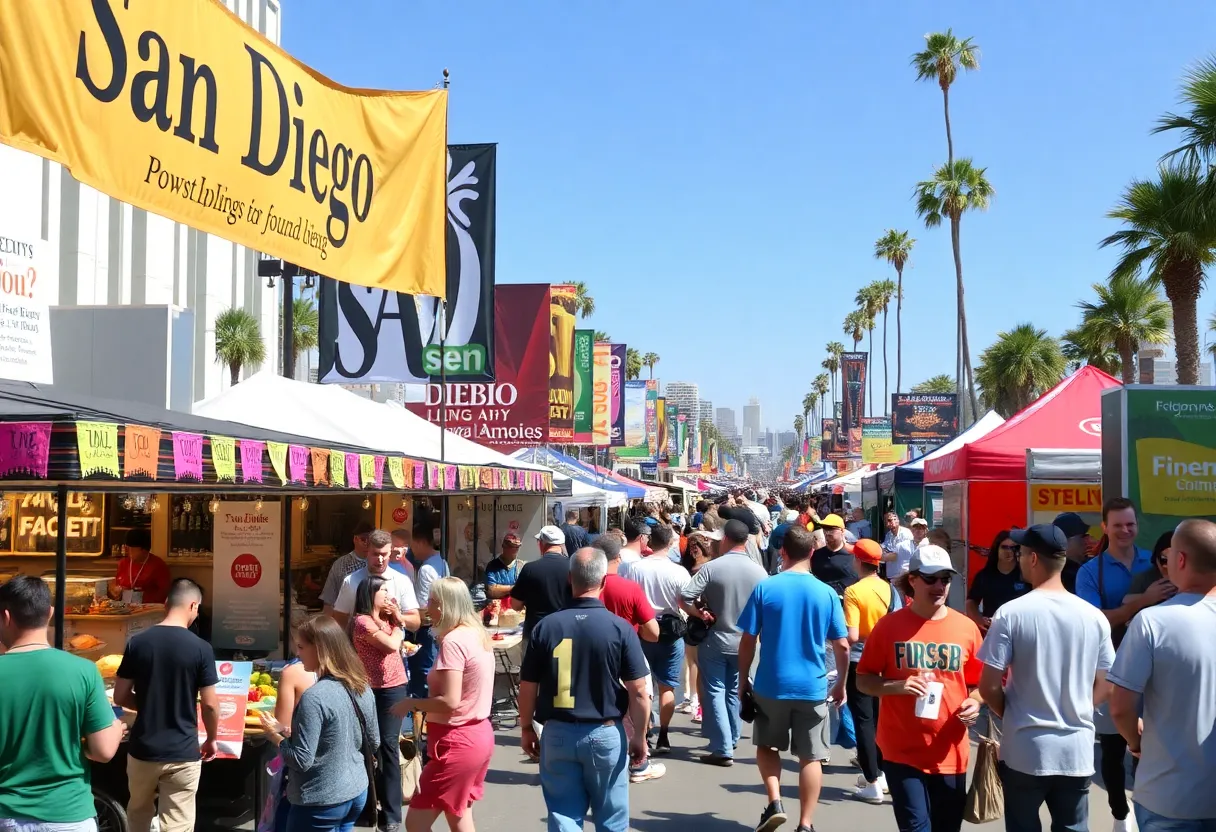 A vibrant gathering at San Diego events showcasing food, music, and outdoor activities.