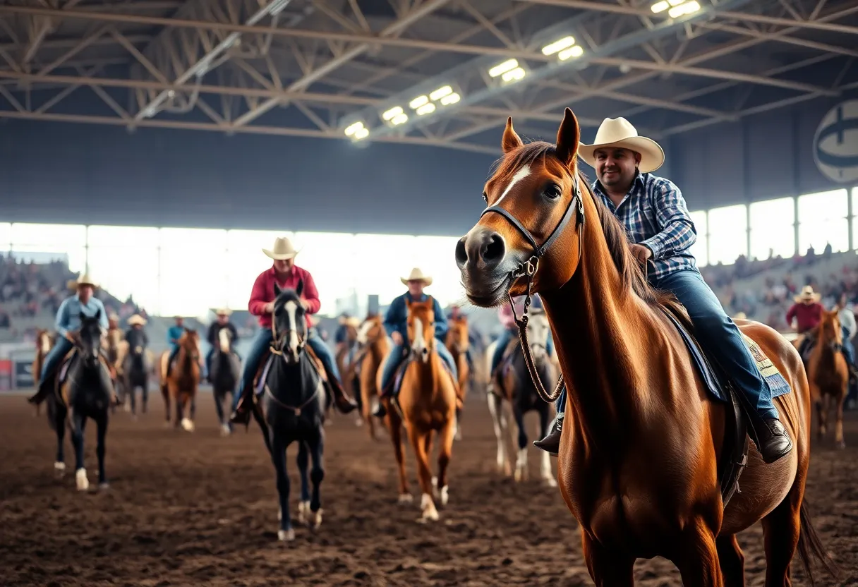 Rodeo event at Petco Park with riders and horses