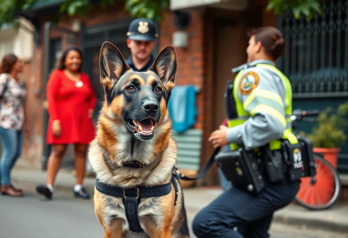 Police canine in Valencia Park during an investigation