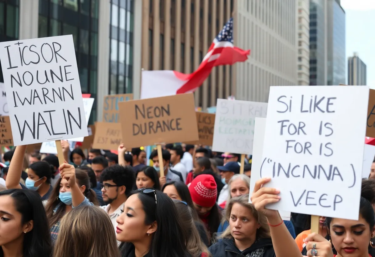Protesters in San Diego advocating for immigrant rights