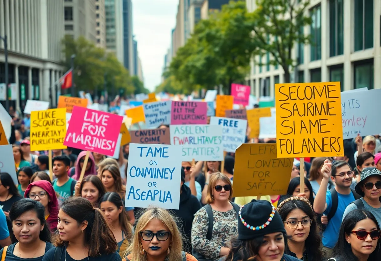 Crowd marching in San Diego protesting in support of Minneapolis residents