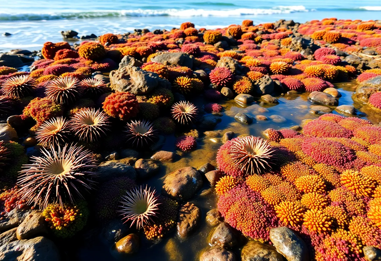 A view of La Jolla tide pools with diverse marine life during King Tides.