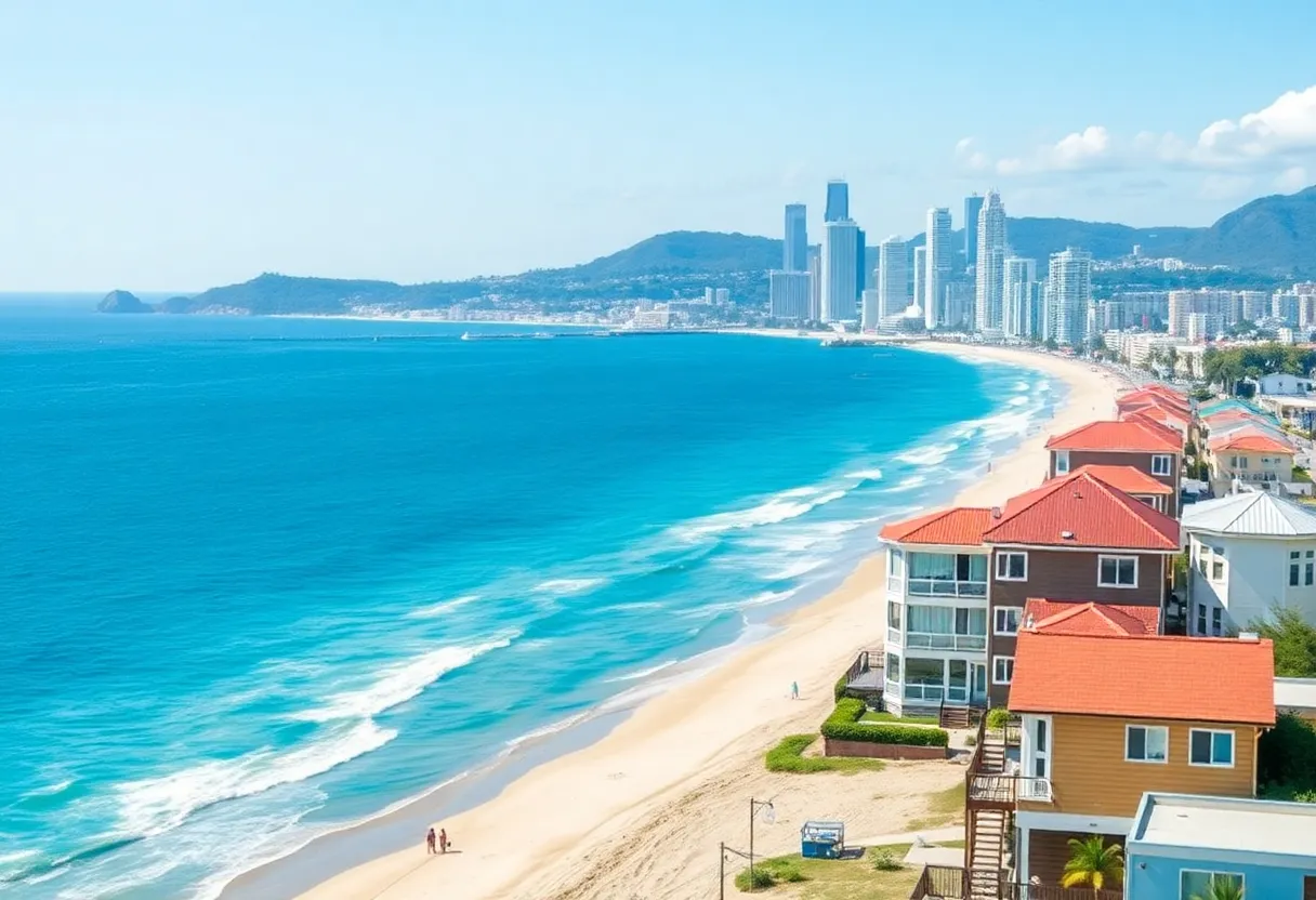 Conceptual image of San Diego skyline with houses and beach, symbolizing vacation rental tax initiative.