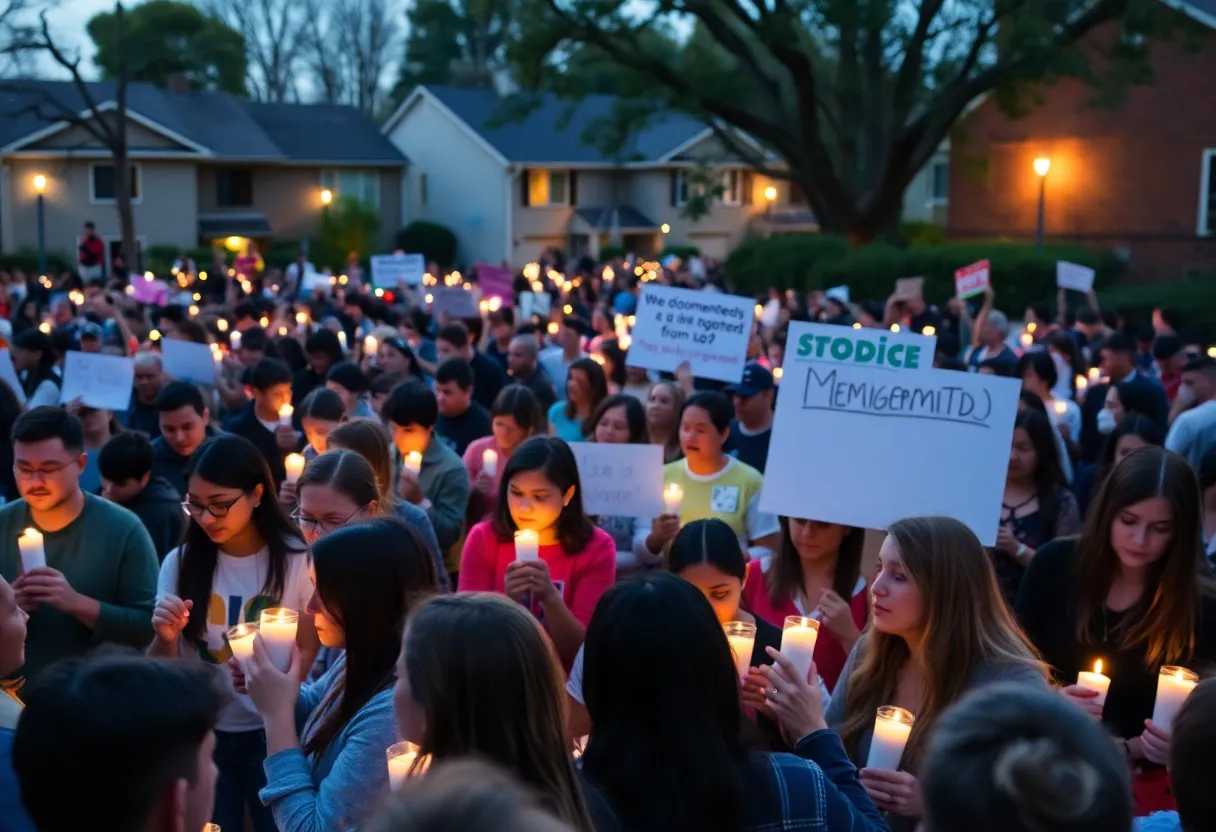 Crowd holding candles at a vigil for undocumented immigrants in San Diego.