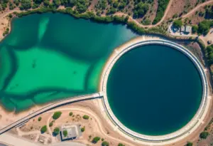Aerial view of San Diego water reservoir and infrastructure
