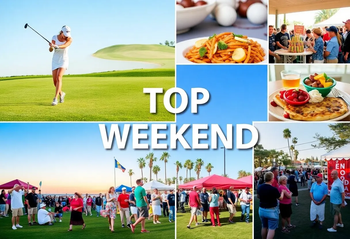 Collage of San Diego weekend events showcasing golf, food festivals, and cultural celebrations.