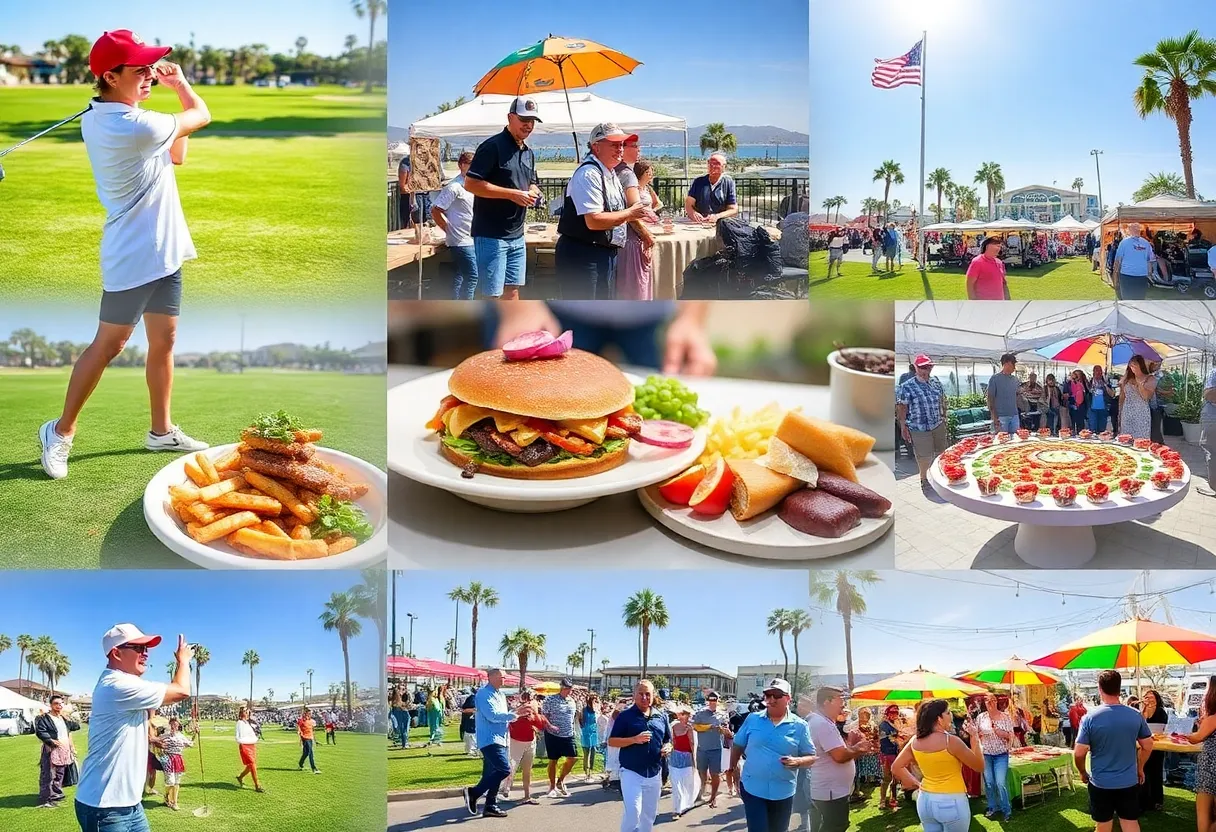 Collage of San Diego events including golf and food festivals