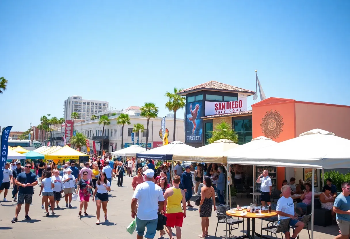 A collage of diverse events in San Diego, including golf, dining, and cultural celebrations