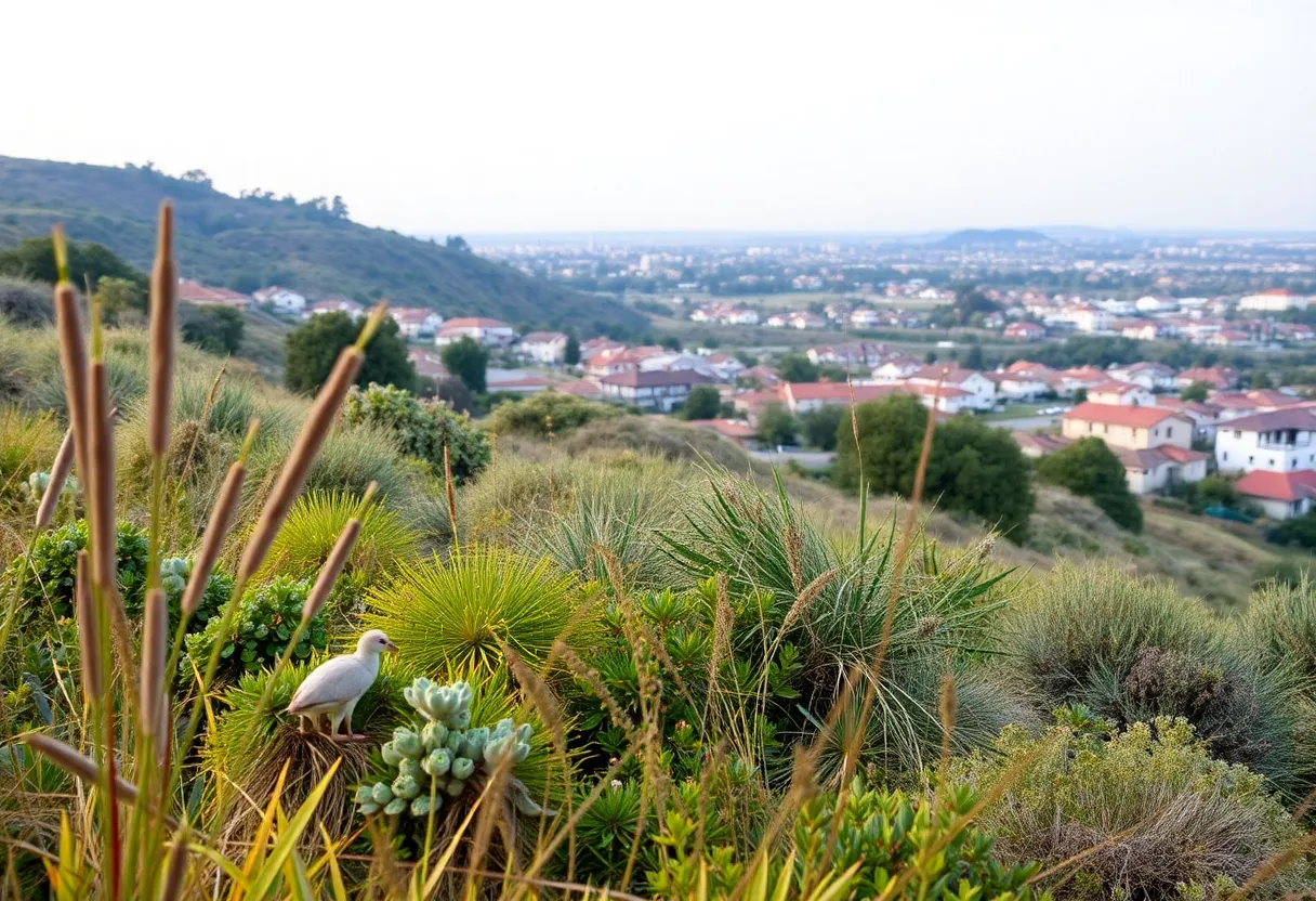 Landscape depicting wildlife and urban elements in San Diego