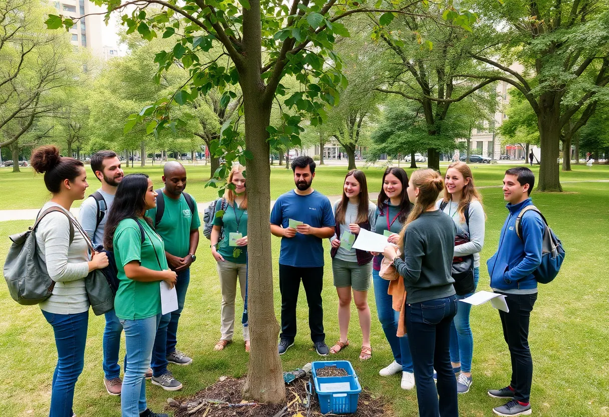 Volunteers learning about tree health assessment at San Diego Zoo