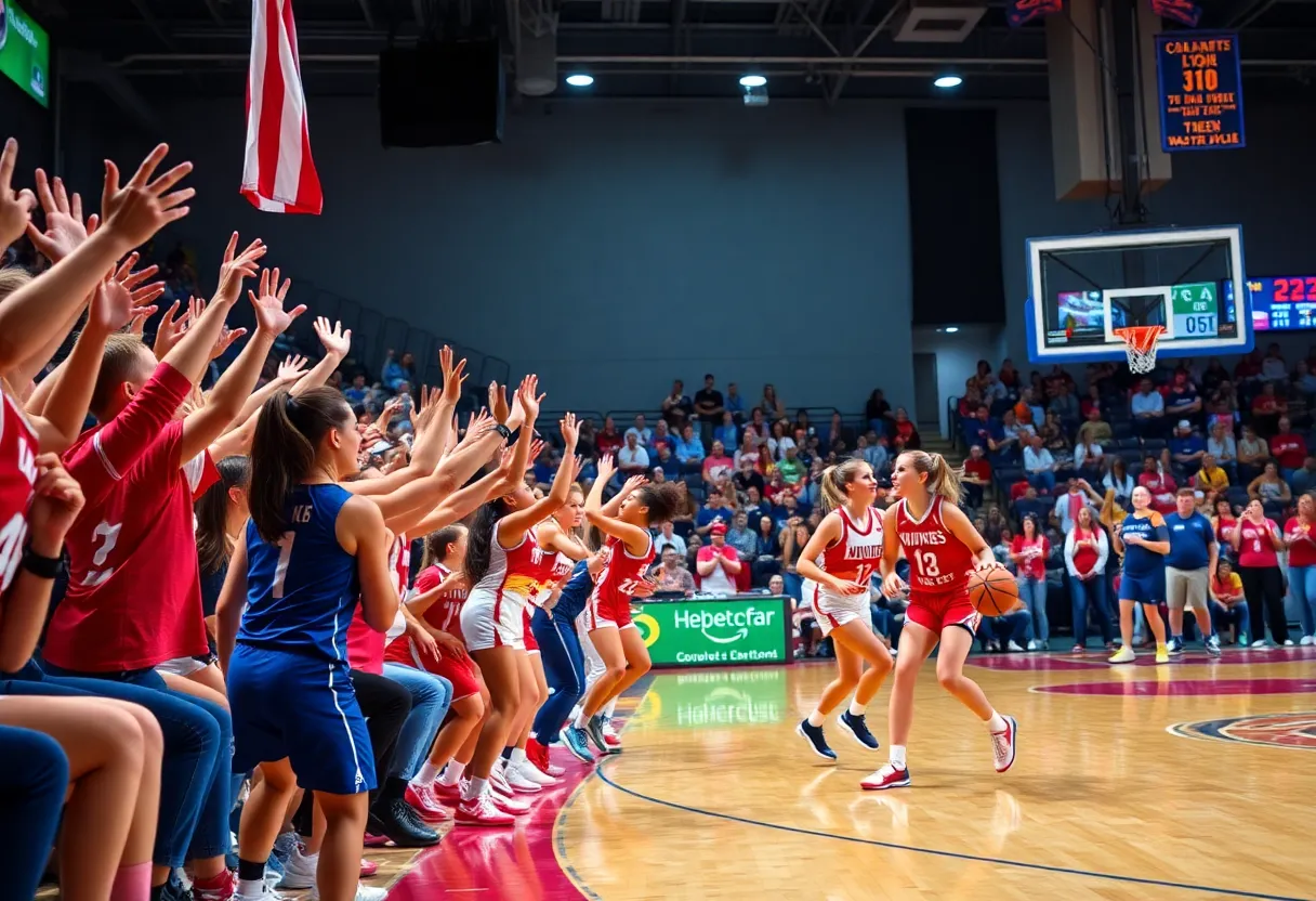 SDSU women's basketball players during a game