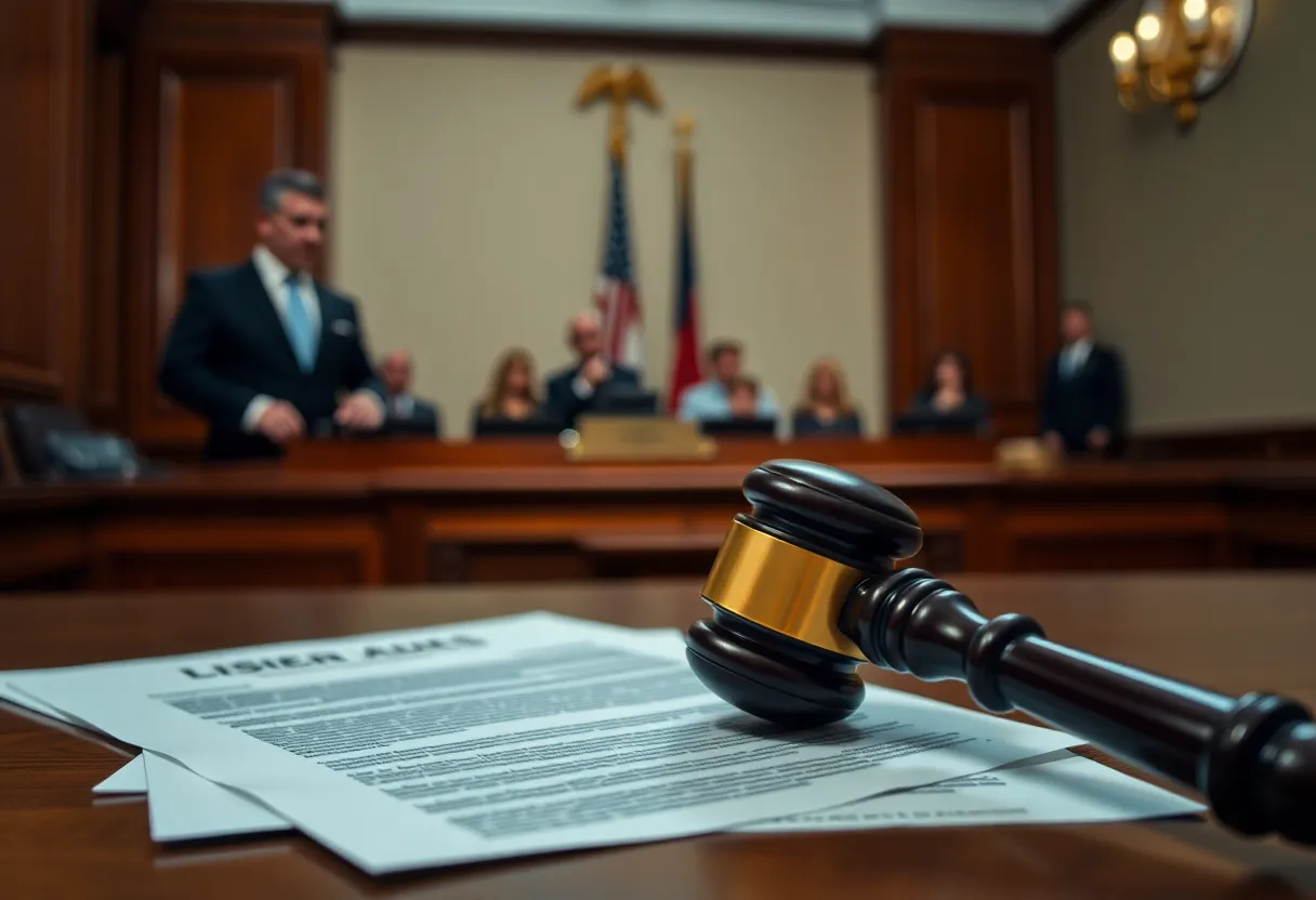 Court scene illustrating indictment for securities fraud