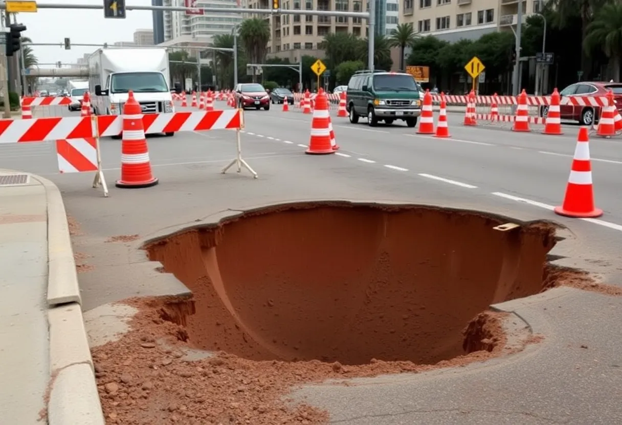 Large sinkhole causing lane closure on Morena Boulevard