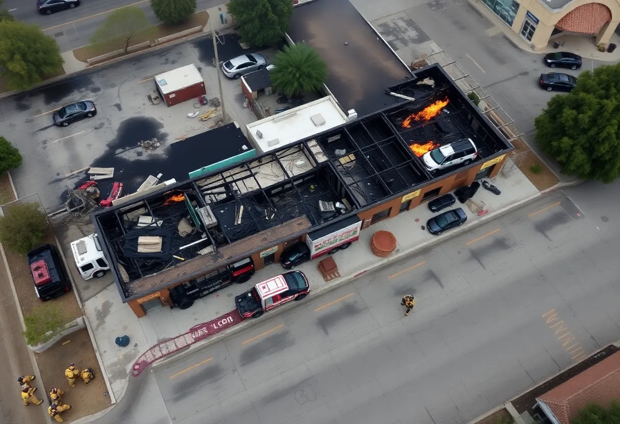 Damaged strip mall in Spring Valley California after fire