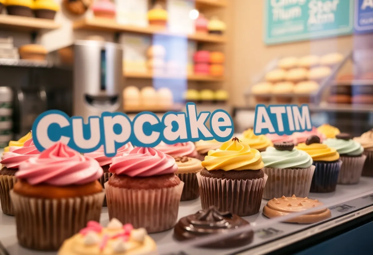 Colorful array of gourmet cupcakes in a bakery